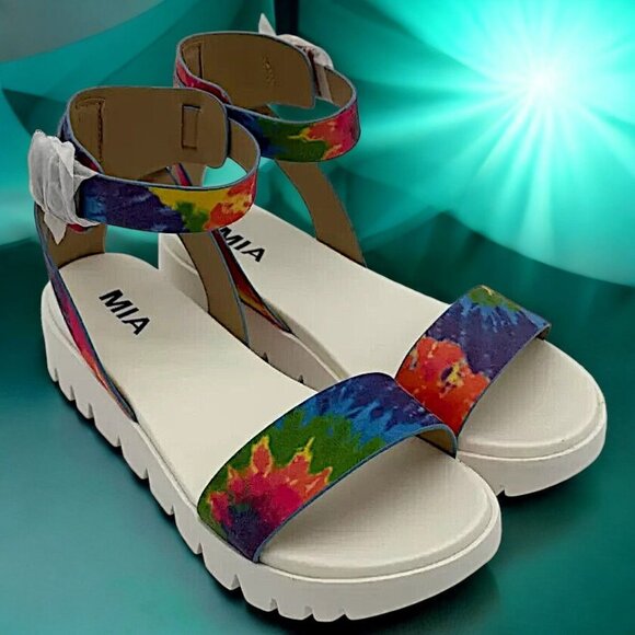 MIA Womens Tie-Dye Platform Sandals Adjustable Strap Comfortable Size 5.5 Colorf - Picture 2 of 5